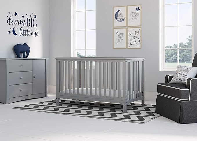 Storkcraft Hillcrest 4-in-1 Convertible Crib (Pebble Gray) - Converts to Daybed, Toddler Bed, and Full-Size Bed, Fits Standard Full-Size Crib Mattress, Adjustable Mattress Support Base