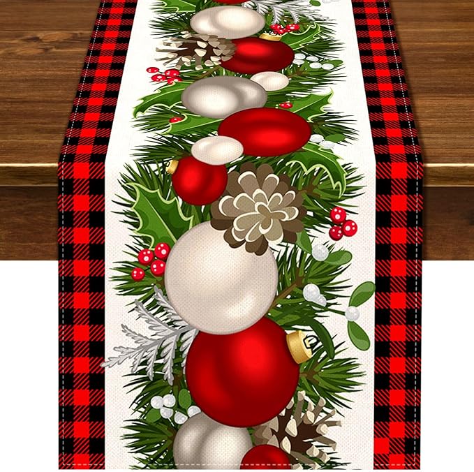Nepnuser Black and Red Buffalo Check Plaid Christmas Table Runner 108 Inches Long Seasonal Winter Xmas Party Decoration Holiday Home Kitchen Dining Room Decor