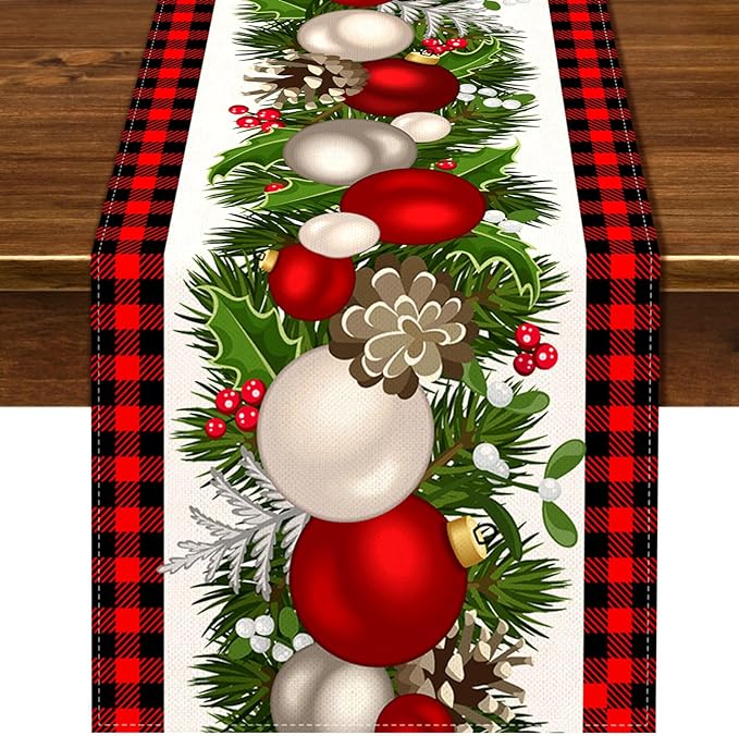 Nepnuser Black and Red Buffalo Check Plaid Christmas Table Runner 90 Inches Long Seasonal Winter Xmas Party Decoration Holiday Home Kitchen Dining Room Decor
