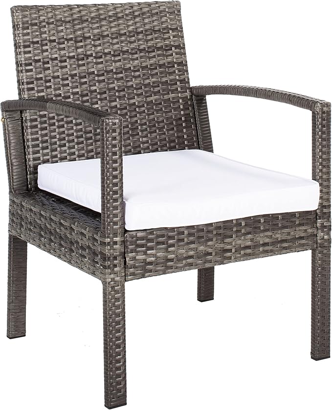 SAFAVIEH Outdoor Collection Bassey Grey Brown/White Cushion 4-Piece Conversation Patio Set PAT7507C