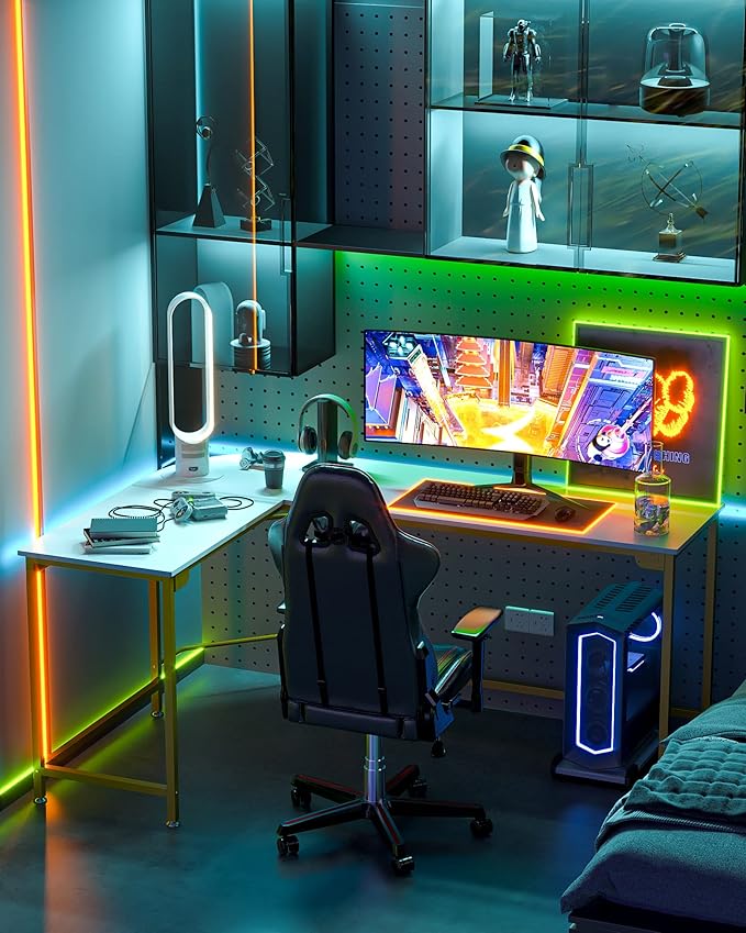 Teraves Modern L-Shaped Desk 66'' Corner Computer Desk Home Office Study Workstation Wood & Steel PC Laptop Gaming Table