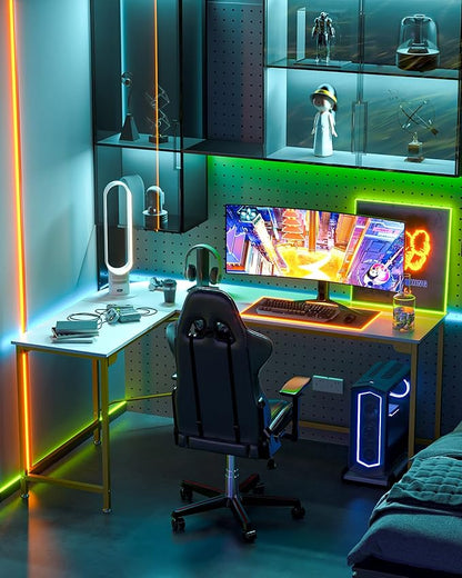 Teraves Modern L-Shaped Desk 66'' Corner Computer Desk Home Office Study Workstation Wood & Steel PC Laptop Gaming Table