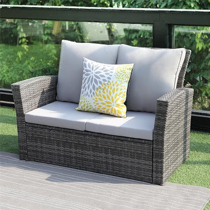 4 Piece Patio Furniture Sets, All-Weather Wicker Conversation Sets, Outdoor Rattan Sectional Sofa Chair with Cushions and Coffee Table for balcony, garden, backyard, Grey
