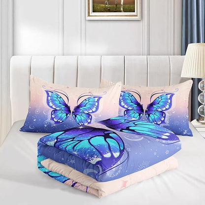Datura home Bedding Comforter Set Pink Purple Butterfly Printed Pattern Quilt with 1 and 2 Pillowcases for Girls Bedroom All Season(Butterfly Full) Full 80x90inches