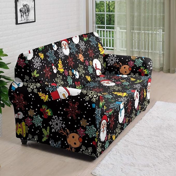 FKELYI Christmas Sofa Slipcover Santa Claus Furniture Protector Washable Easy Going Stretch Sofa Slipcover with Elastic Bottom L