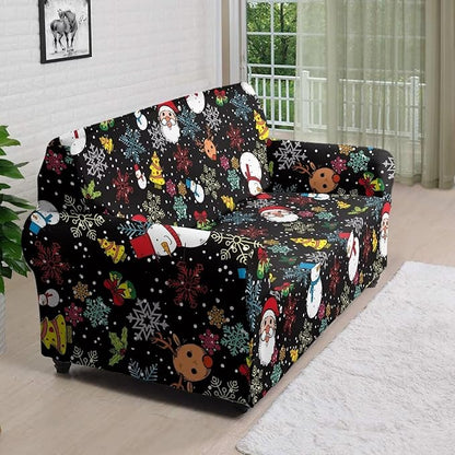 FKELYI Christmas Sofa Slipcover Santa Claus Furniture Protector Washable Easy Going Stretch Sofa Slipcover with Elastic Bottom L