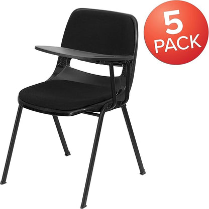 Flash Furniture HERCULES 5 Pack Black Padded Ergonomic Shell Chair with Left Handed Flip-Up Tablet Arm