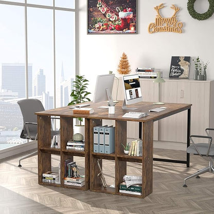 Homfio 47.2'' Computer Desk with Storage Shelves, Modern Home Office Desk Computer Table with Cabinets, Student Studying Writing Desk Wood Desk Workstation for Home Office, Rustic Brown