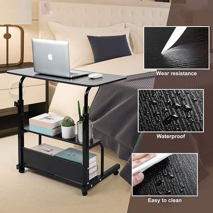 Adjustable Home Office Desk Portable Student Study Computer Desk Furniture for Small Spaces Movable Sofa Side Table on Wheels Laptop Desk with Storage Black Size 31x16 Inch