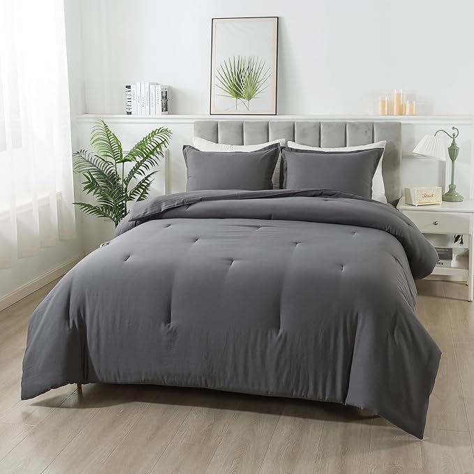 Dark Gray Comforter Set Twin, Solid Grey Down Alternative Bedding Comforter Set, Breathable Fluffy Microfiber Comforter Twin Size (68"x90") for All Seasons with Pillowcase…