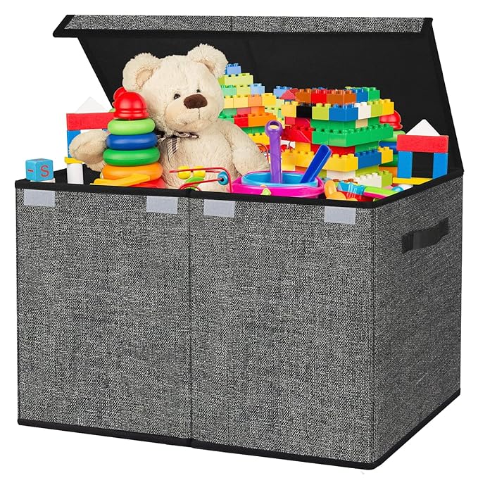 homyfort Large Toy Box Storage Chest for Kids Boys,Collapsible Toy Bin Organizer Basket with Lids for Blanket,Toys,Toddler,Nursery,Playroom (Black)