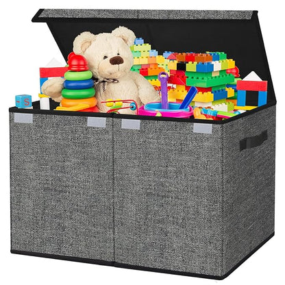 homyfort Large Toy Box Storage Chest for Kids Boys,Collapsible Toy Bin Organizer Basket with Lids for Blanket,Toys,Toddler,Nursery,Playroom (Black)