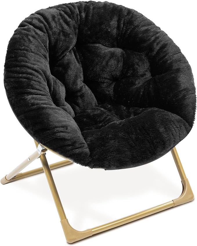 Milliard Mini Cozy Chair for Kids, Sensory Faux Fur Folding Saucer Chair for Toddlers, Black