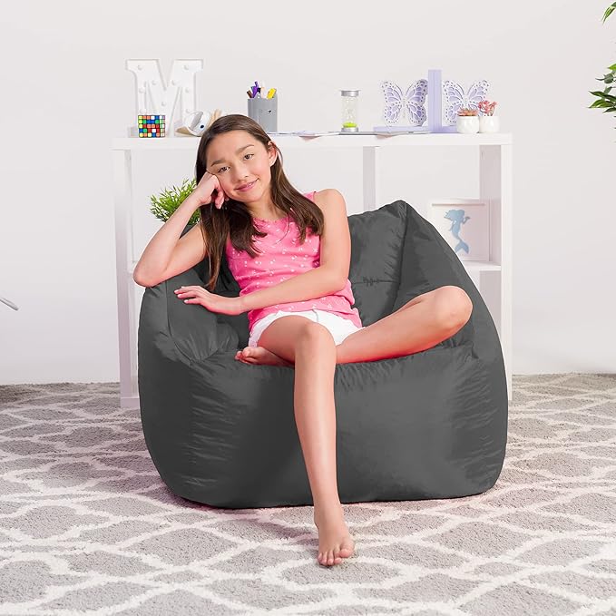Posh Creations Structured Comfy Seat for Playrooms and Bedrooms, Large Bean Bag Chair, Coronado Chair, Charcoal Gray