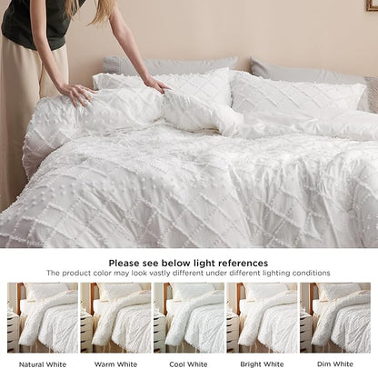 Bedsure Twin XL Comforter Set - White Twin Extra Long Comforter Set for College, Shabby Chic Dorm Bedding Set, 2 Pieces Boho Farmhouse Bed Set, includes 1 Pillow Sham