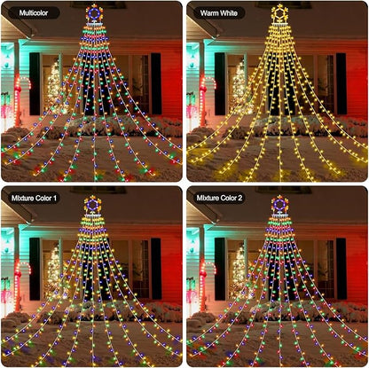 PUHONG Christmas Decorations, 320 LED Outdoor String Lights, Snowflakes Hanging Christmas Tree Topper Lights with 11 Modes for Holiday, Wedding, Party, Yard Decor (Warm White&Multicolored)