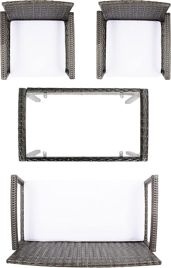 SAFAVIEH Outdoor Collection Bassey Grey Brown/White Cushion 4-Piece Conversation Patio Set PAT7507C