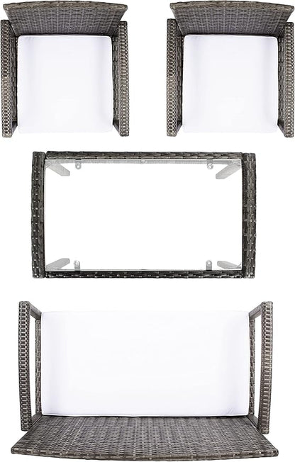 SAFAVIEH Outdoor Collection Bassey Grey Brown/White Cushion 4-Piece Conversation Patio Set PAT7507C