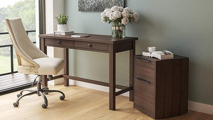 Signature Design by Ashley Camiburg Modern Home Office Writing Desk with Drawers, Warm Brown