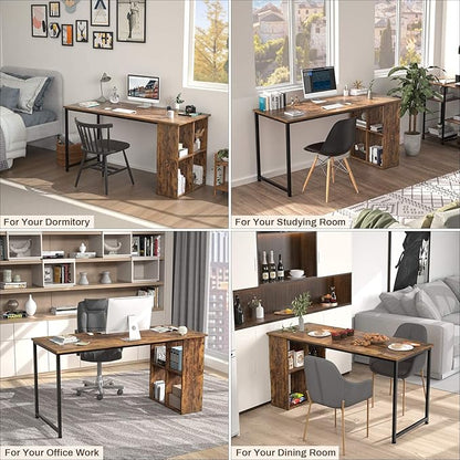 Homfio 47.2'' Computer Desk with Storage Shelves, Modern Home Office Desk Computer Table with Cabinets, Student Studying Writing Desk Wood Desk Workstation for Home Office, Rustic Brown