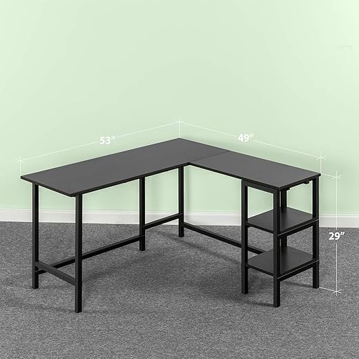 ZINUS Luke 53 Inch Black Metal Corner Desk with Storage Shelves / L-Shaped Computer Desk / Office Desk / Easy, Bolt Free Assembly, Medium, Espresso