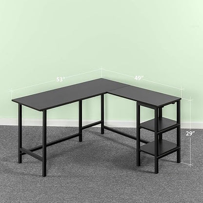 ZINUS Luke 53 Inch Black Metal Corner Desk with Storage Shelves / L-Shaped Computer Desk / Office Desk / Easy, Bolt Free Assembly, Medium, Espresso
