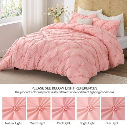 BEDELITE Pink Twin Comforter Set for Girls - 2 Peices Boho Pintuck Bedding Comforter Sets, Lightweight Soft & Warm Twin Bedding Sets with 1 Pillowcase for All Season