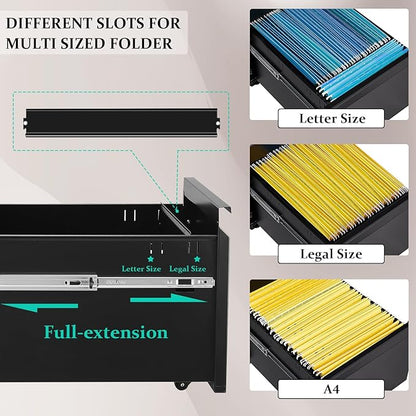 2 Drawer Mobile File Cabinet Top Storage Shelf, Rolling Metal Filing Cabinet for Legal & Letter File Anti-tilt Design with Lock Under Desk Office Drawers Fully Assembled Except Casters(Top ST B)