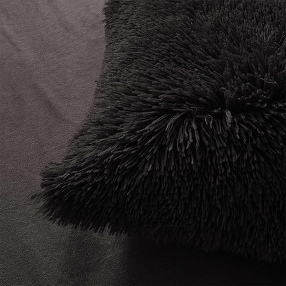 Fluffy black comforters Cover twin size - Ultra Soft Plush black bedding Sets 2 Pieces (1 faux fur comforter Cover + 1 fuzzy pillow case) girls shaggy black twin bed set (Black, Twin)