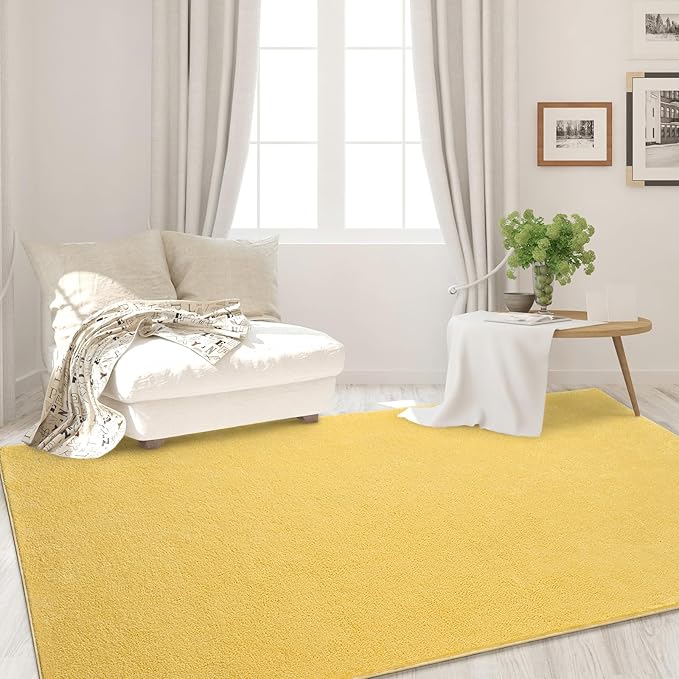 Area Rugs for Bedroom Living Room, 4x6 Yellow Super Soft Comfy Thickened Memory-Foam Indoor Carpets, Modern Aesthetic Minimalist Carpet for Boys Girls Adults Apartment Nursery Home Décor