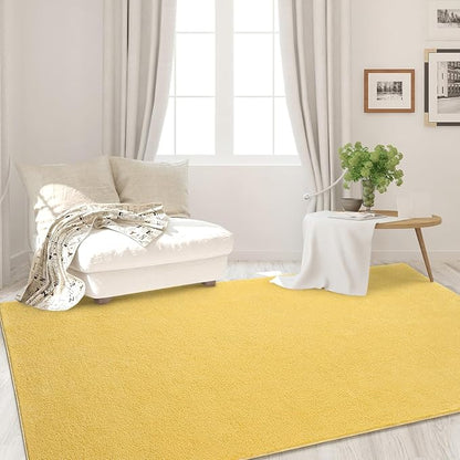 Area Rugs for Bedroom Living Room, 4x6 Yellow Super Soft Comfy Thickened Memory-Foam Indoor Carpets, Modern Aesthetic Minimalist Carpet for Boys Girls Adults Apartment Nursery Home Décor