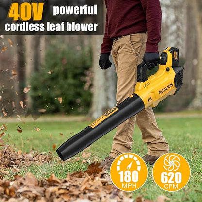 Leaf Blower Cordless Up to 620 CFM 180 MPH-40V Electric Cordless Leaf Blowers with 6.0 Ah Battery and Charger-Battery Powered Blowers for Lawn Care, Patio, Blowing Leaves
