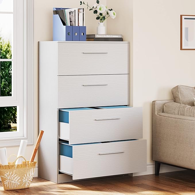 YITAHOME 4 Drawer Lateral Filing Cabinet,Dressers & Chests of Drawers for Bedroom,Printer Stand Vertical Storage Cabinet Fits Letter, A4, Legal Size for Home Office Organization, White