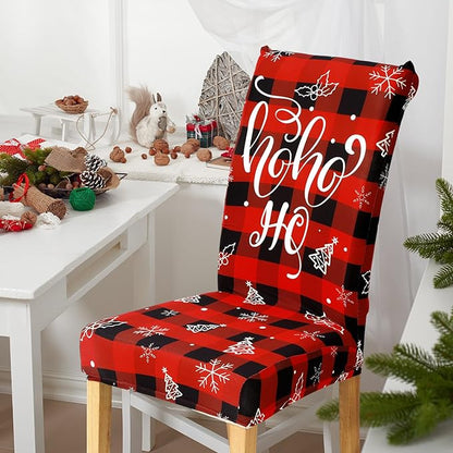 Ganeen 6 Pcs Christmas Chair Covers Merry Christmas Chair Back Cover Stretch Christmas Seat Cover Washable Xmas Dining Chair Protector Slipcover for Dining Room Kitchen Holiday Party(Plaid Style)