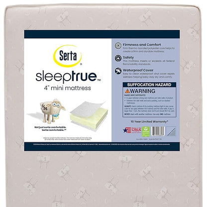 Delta Children Gio Mini Crib with 2.75" Mattress Included, Bianca White/Natural & Serta SleepTrue Mini Crib Mattress, Premium Sustainably Sourced Fiber Core