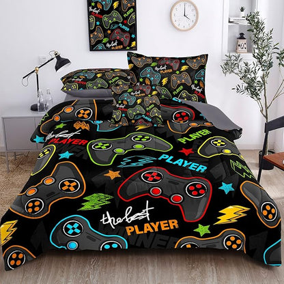 Kids Gaming Bedding Sets, 5 Piece Gamer Comforter Sets for Teens Boys Twin Size for Bedroom Comforter Set Adult 3D Gamepad Microfiber Bedding Sets Fits All Season (Twin Comforters Set)