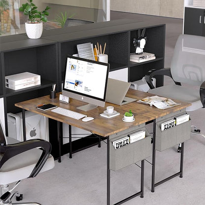 HealSmart 47 Inch Computer Desk Home Writing Study Worktable with Storage Bag for Bedroom, Office, Apartment, Brown