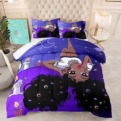 Black Girl Full Size Comforter Set for Girls, African American Girls Bedding Sets Full Girls Bedroom Decor Purple Princess Bed Set Kids Comforter Sets with 1 Comforter +2 Pillowcase