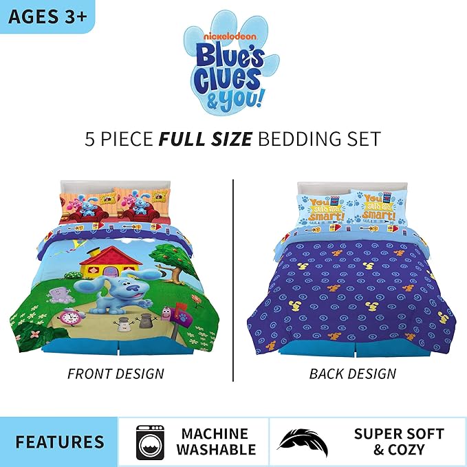 Franco Kids Bedding Super Soft Comforter and Sheet Set, 5 Piece Full Size, Blues Clues