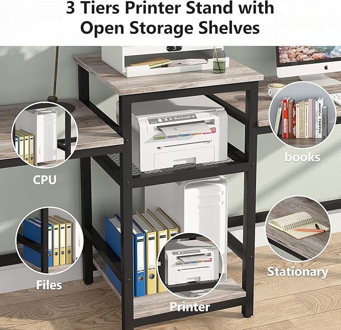 Tribesigns Extra Long Two Person Desk with Storage Shelves, 96.9 inch Double Computer Desks with Printer Shelf for 2 People, Rustic Writing Desk Workstation for Home Office