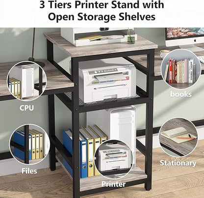 Tribesigns Extra Long Two Person Desk with Storage Shelves, 96.9 inch Double Computer Desks with Printer Shelf for 2 People, Rustic Writing Desk Workstation for Home Office
