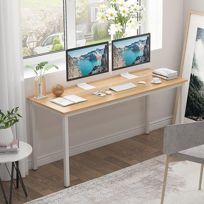 SogesGame Computer Desk, 63 inches Office Desk Computer Table Study Writing Desk Workstation for Home Office, Dining Table Teak White