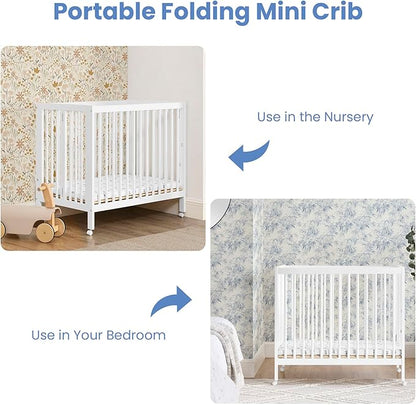 Delta Children Mia Portable Folding Mini Crib with 1.5-Inch Mattress - Greenguard Gold Certified, Bianca White