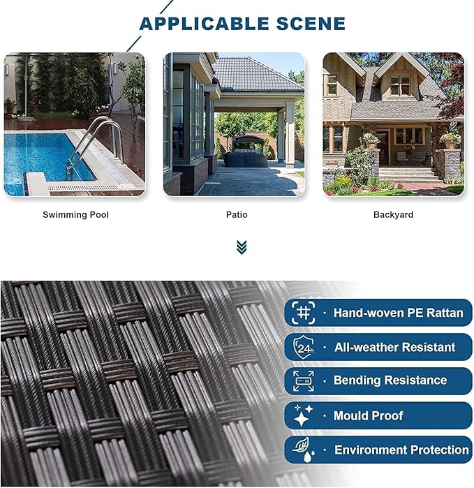 Kullavik 7 Pieces Outdoor Patio Furniture Set with 43" 55000BTU Gas Propane Fire Pit Table PE Wicker Rattan Sectional Sofa Patio Conversation Sets,Navy Blue