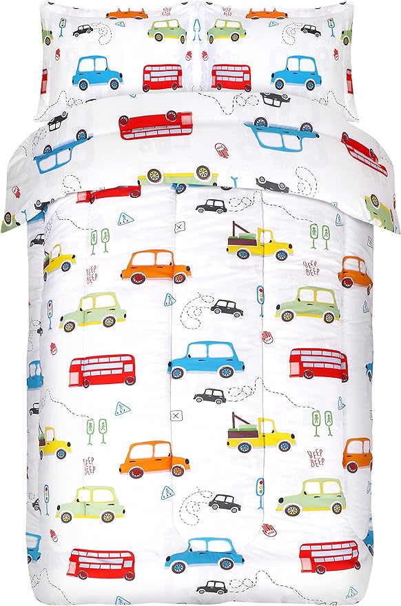 Utopia Bedding All Season Car Comforter Set with 2 Pillow Cases, 3 Piece Soft Brushed Microfiber Kids Bedding Set for Boys/Girls, Machine Washable (Twin)