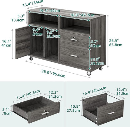 DWVO 2 Drawer File Cabinet with Charging Station, Mobile Filing Cabinet with Lock, Grey