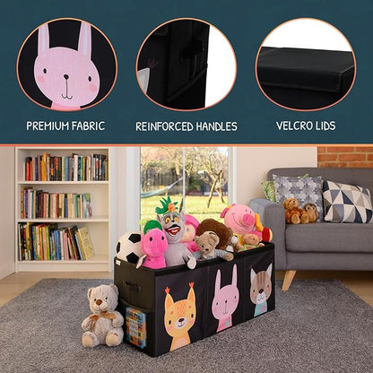 Extra Large Toy Storage Organizer with Lid - Sturdy, Collapsible Toy Chest Storage Box with Cute Design - Toys Bin with Dividers for Kids, Boys, Girls, Nursery, Bedroom, Play room 37"x16"x14"