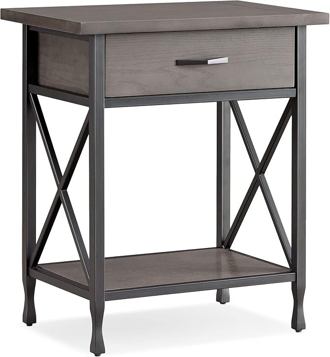 Leick Home 23022 Chisel & Forge One Drawer Nightstand with Shelf, Gray/Matte Black