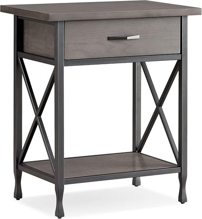 Leick Home 23022 Chisel & Forge One Drawer Nightstand with Shelf, Gray/Matte Black