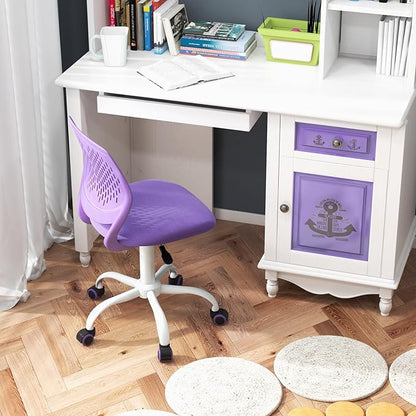 Kids Desk Chair, Purple Ergonomic Kids Office Chair Ages8-12 w/Lumbar Support, Low-Back Teen Desk Chair for Girls Boys, Small Cute Kids Computer Chair for Bedroom/Study/Vanity Desk